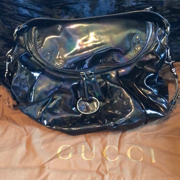 Gucci Icon Bit Black Iridescent Patent Bag - Picture 1 of 7